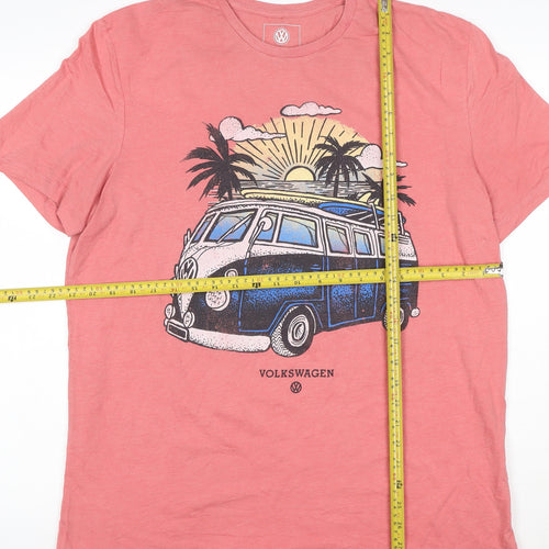 Volkswagen Men's Pink XL Graphic Beach Campervan Cotton T-Shirt