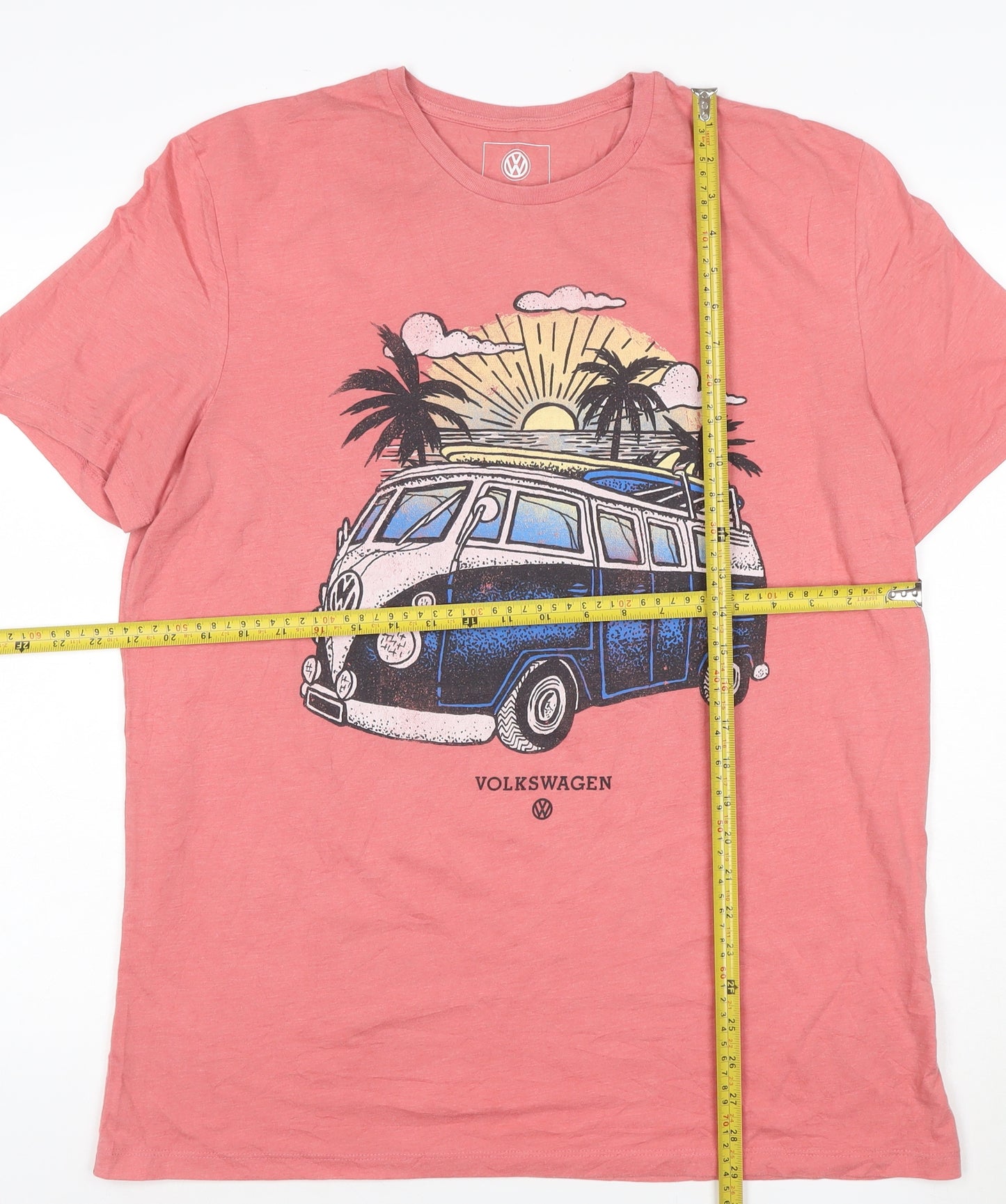 Volkswagen Men's Pink XL Graphic Beach Campervan Cotton T-Shirt