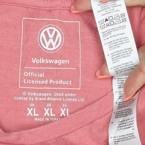 Volkswagen Men's Pink XL Graphic Beach Campervan Cotton T-Shirt