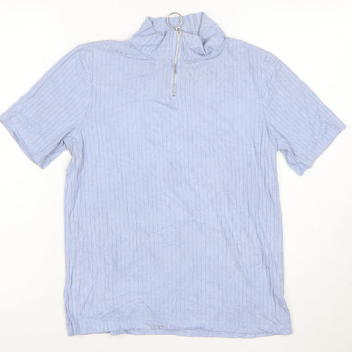 Select Women’s Blue Striped Short Sleeve High Neck Zip T-Shirt Size 14