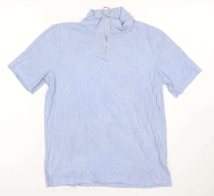Select Women’s Blue Striped Short Sleeve High Neck Zip T-Shirt Size 14