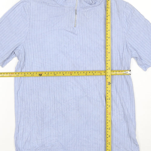Select Women’s Blue Striped Short Sleeve High Neck Zip T-Shirt Size 14