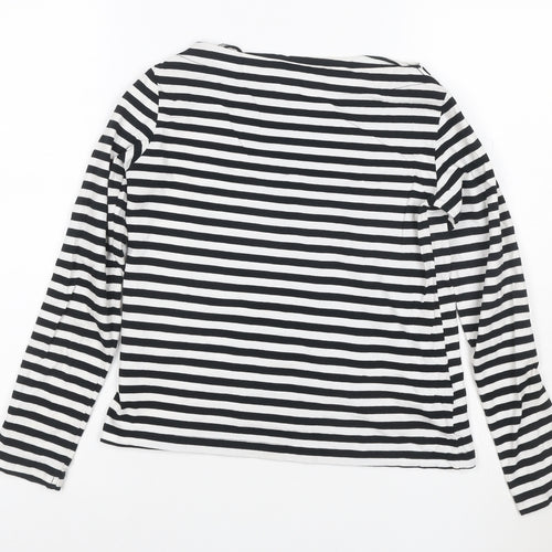 MNG Women's Black White Striped Long Sleeve Cotton T-Shirt XS