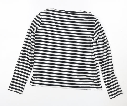 MNG Women's Black White Striped Long Sleeve Cotton T-Shirt XS