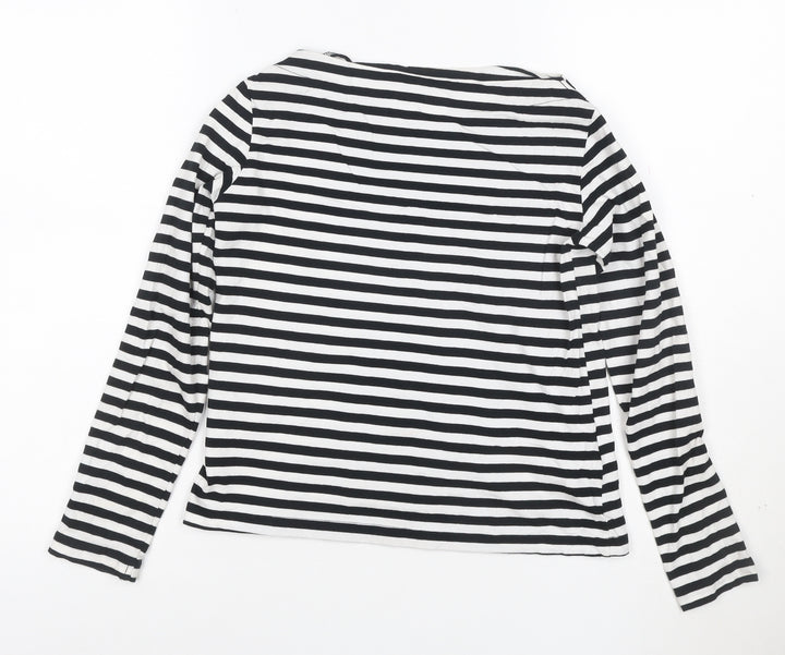MNG Women's Black White Striped Long Sleeve Cotton T-Shirt XS