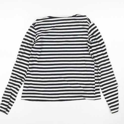 MNG Women's Black White Striped Long Sleeve Cotton T-Shirt XS