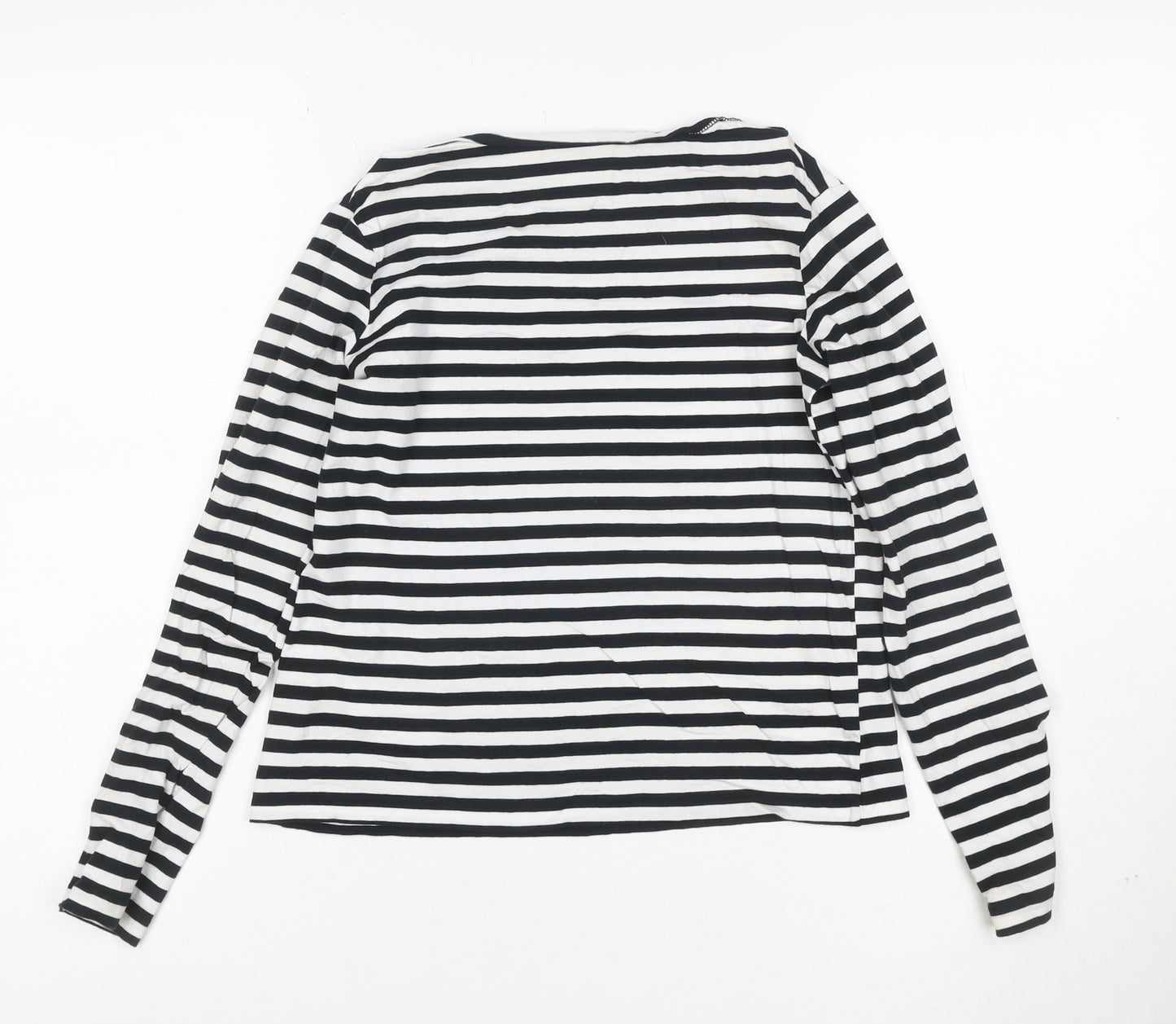 MNG Women's Black White Striped Long Sleeve Cotton T-Shirt XS