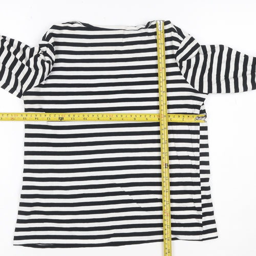 MNG Women's Black White Striped Long Sleeve Cotton T-Shirt XS