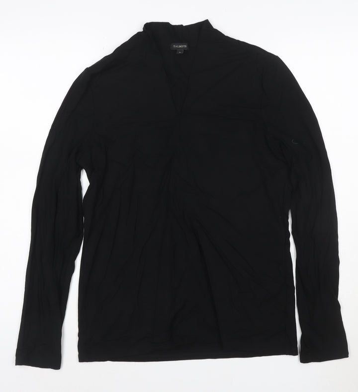 Talbots Women Black Long Sleeve V-Neck Rayon Stretch Blouse Medium