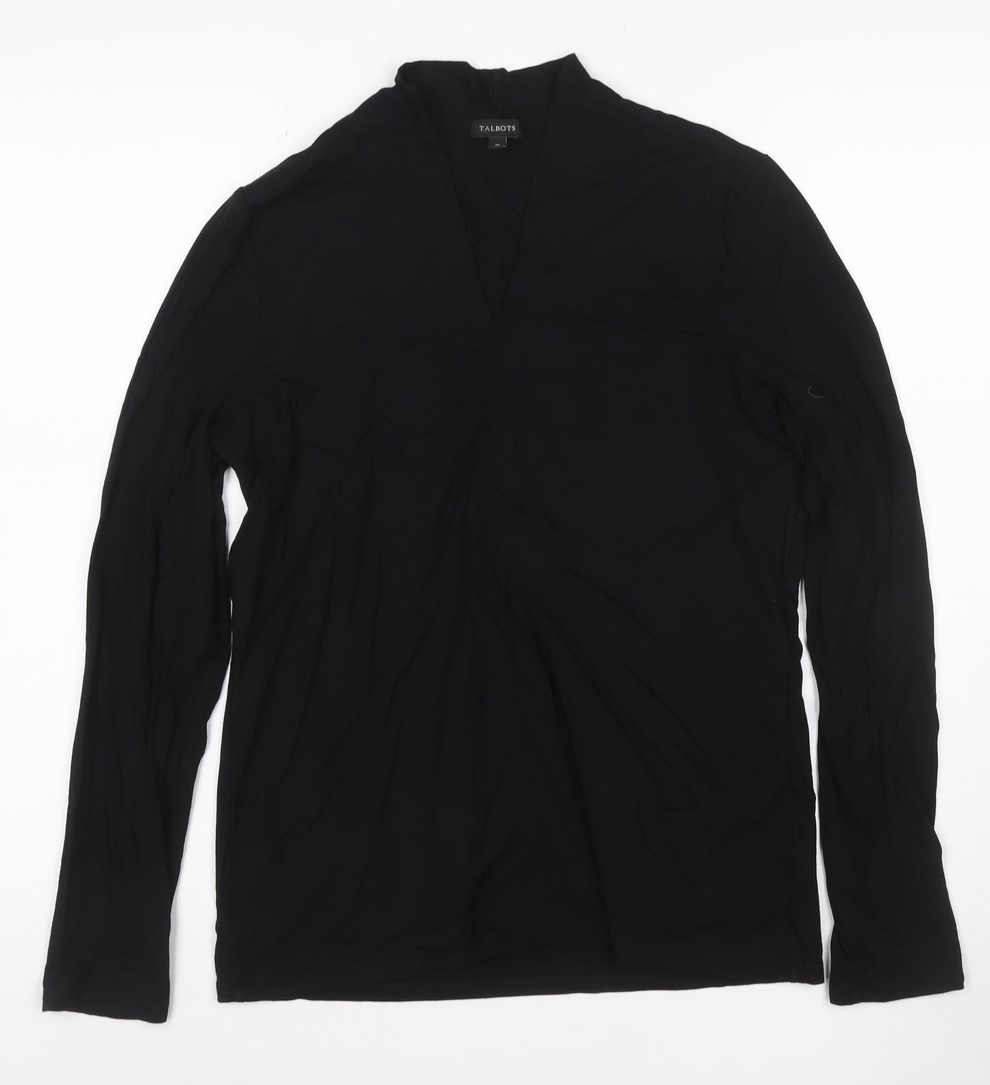 Talbots Women Black Long Sleeve V-Neck Rayon Stretch Blouse Medium