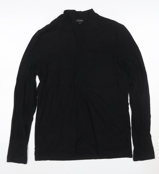 Talbots Women Black Long Sleeve V-Neck Rayon Stretch Blouse Medium
