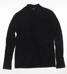 Talbots Women Black Long Sleeve V-Neck Rayon Stretch Blouse Medium