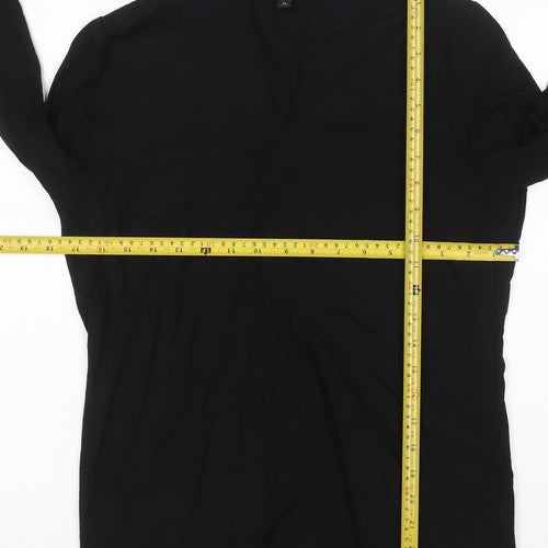 Talbots Women Black Long Sleeve V-Neck Rayon Stretch Blouse Medium