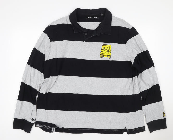 Lyle & Scott x Golfickers Black Grey Striped Rugby Polo XXL