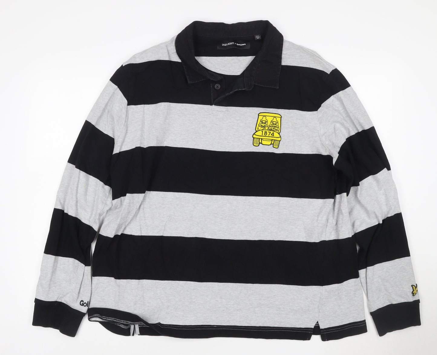 Lyle & Scott x Golfickers Black Grey Striped Rugby Polo XXL