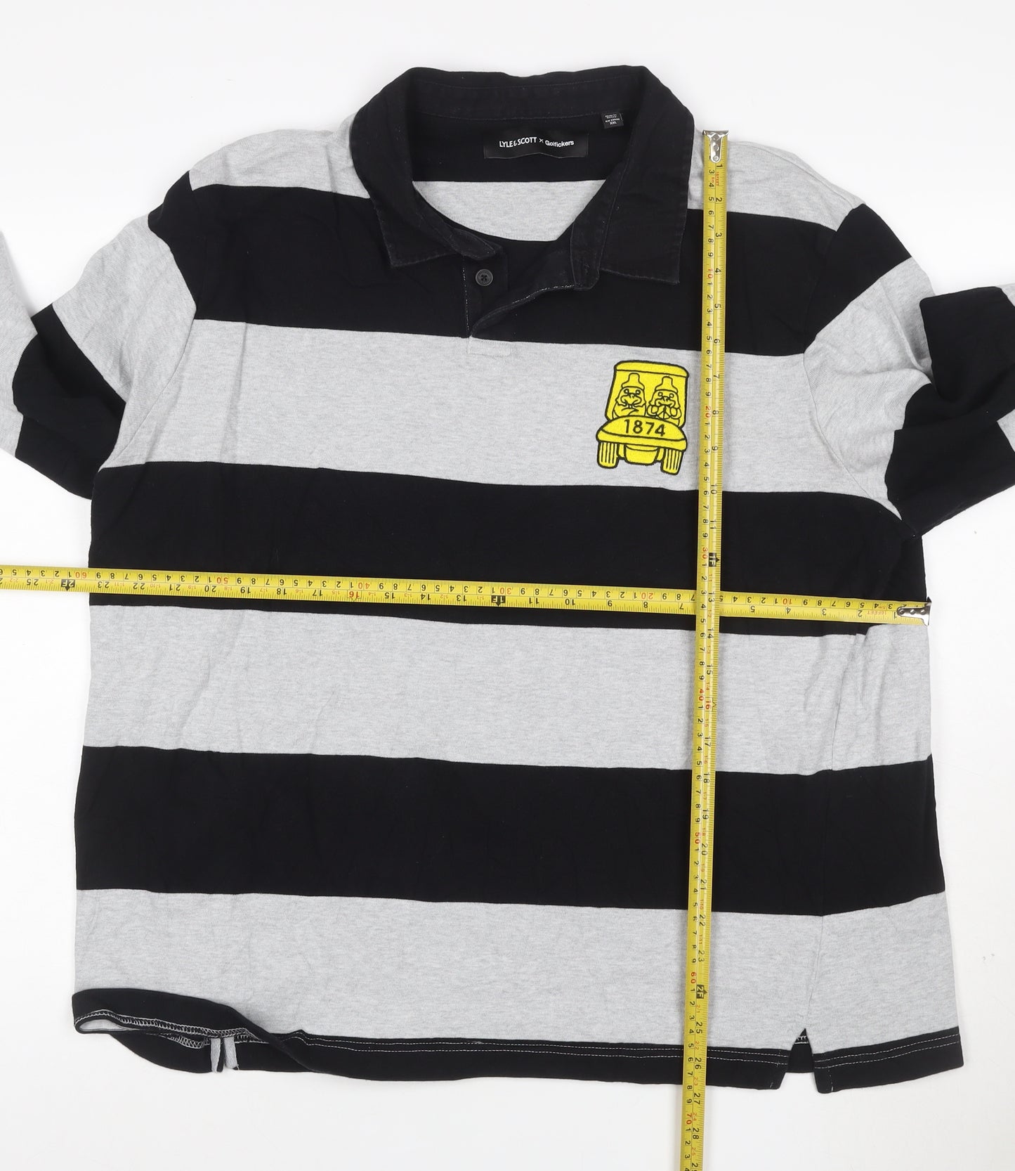 Lyle & Scott x Golfickers Black Grey Striped Rugby Polo XXL