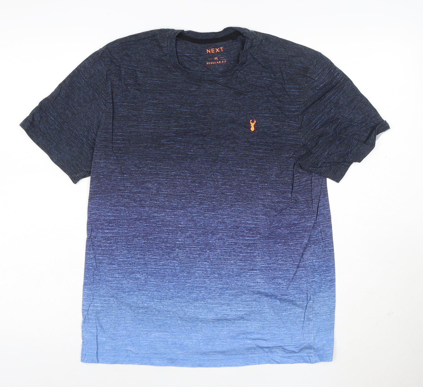 Next Men Blue Ombre Crew Neck Regular Fit Cotton T-Shirt Size M
