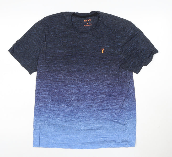 Next Men Blue Ombre Crew Neck Regular Fit Cotton T-Shirt Size M