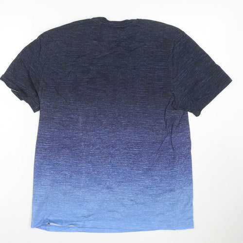 Next Men Blue Ombre Crew Neck Regular Fit Cotton T-Shirt Size M