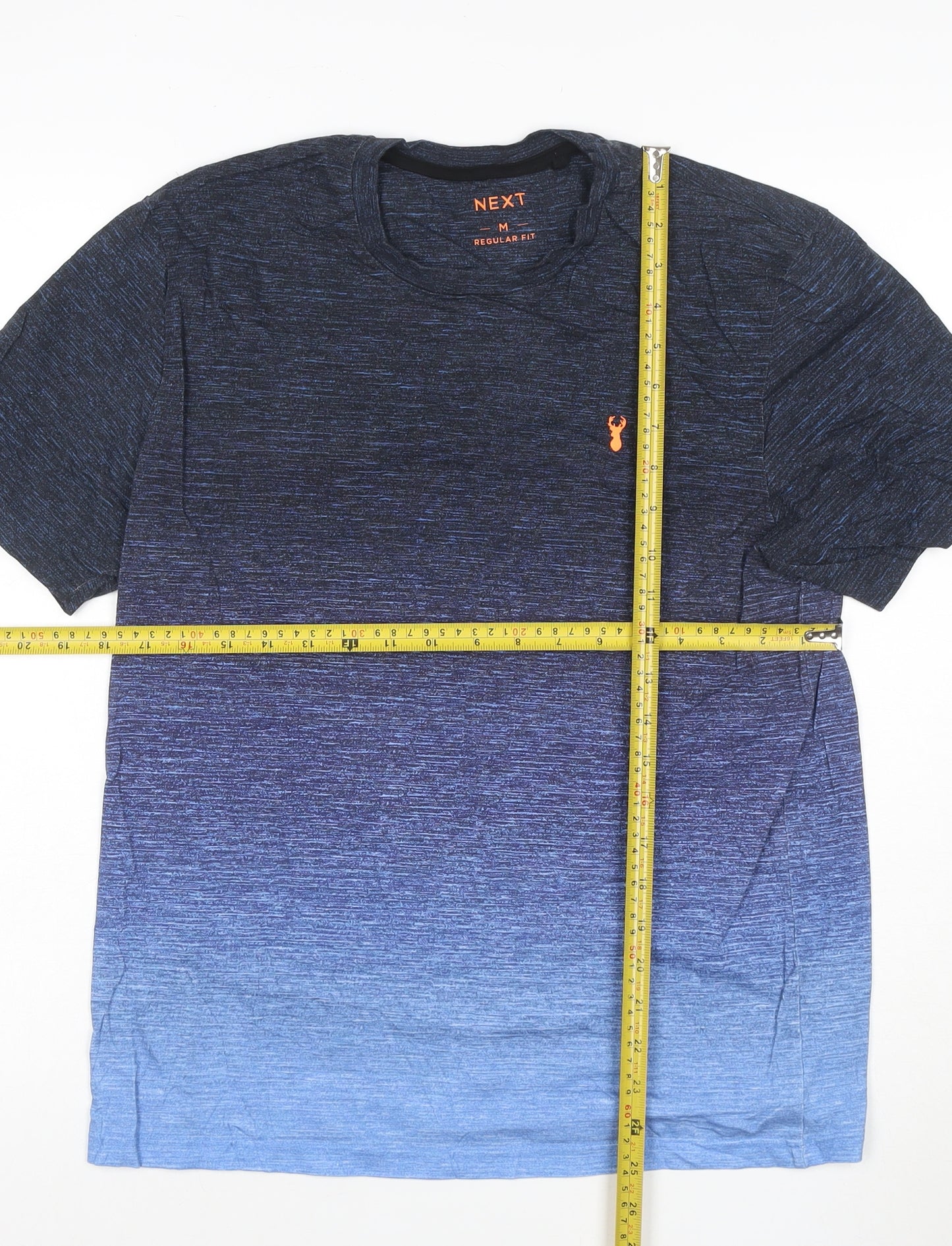 Next Men Blue Ombre Crew Neck Regular Fit Cotton T-Shirt Size M