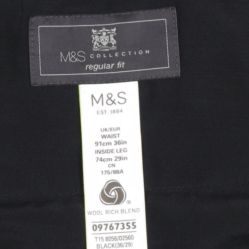 Marks and Spencer Men's Black Regular Fit Wool Blend Dress Pants 36W 29L