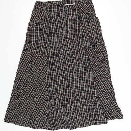 Marks and Spencer Womens Brown Check A-Line Midi Skirt Size 10