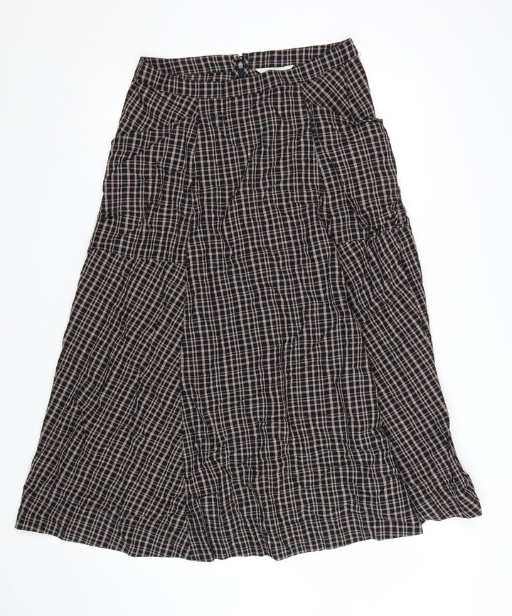 Marks and Spencer Womens Brown Check A-Line Midi Skirt Size 10