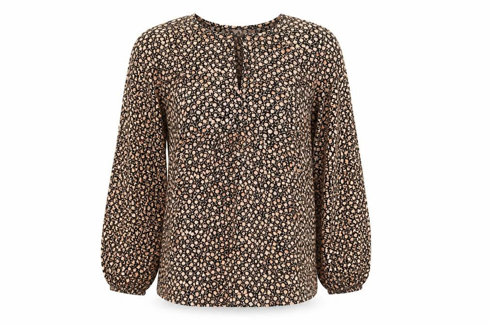 Front view of Marks & Spencer women’s multicoloured floral long sleeve tunic blouse, size UK 6
