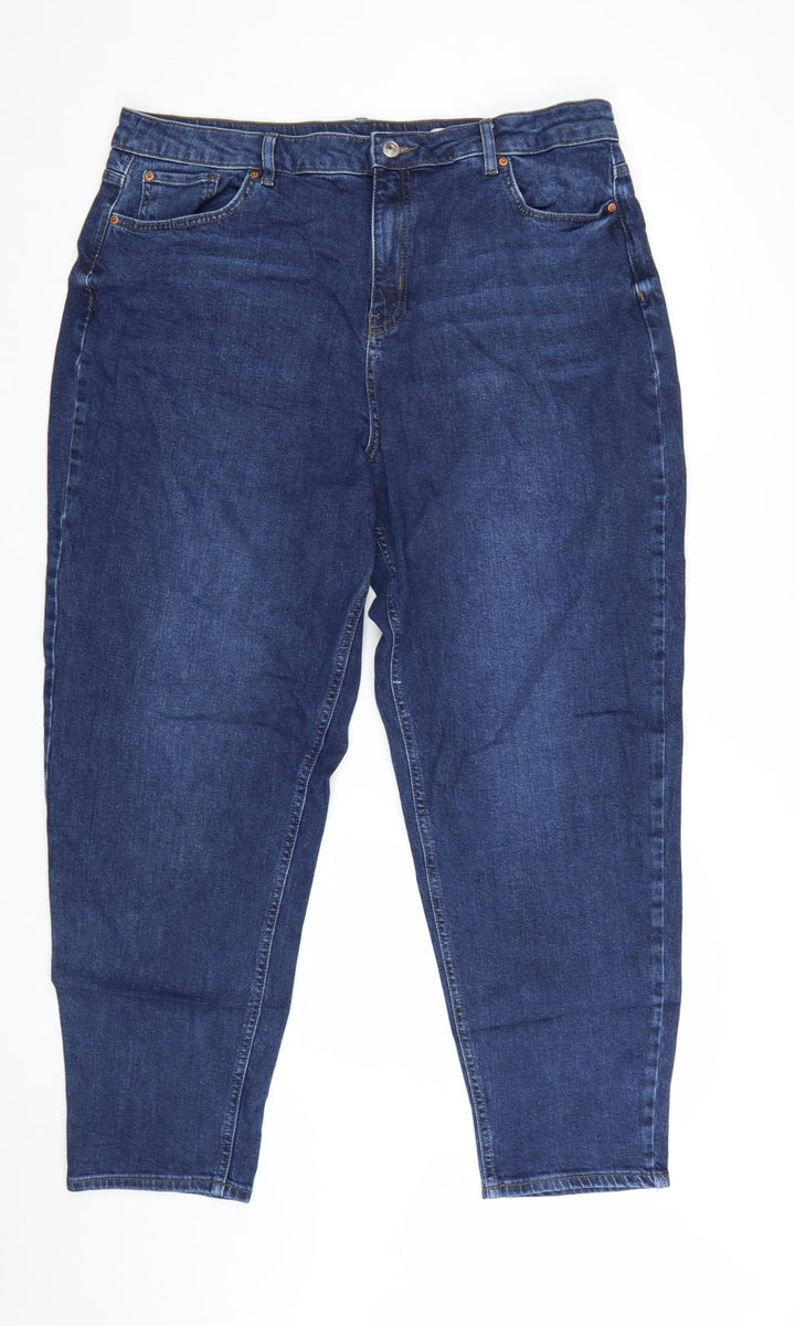 Marks and Spencer Women Blue Size 18 Long Mom Jeans High Waist Denim