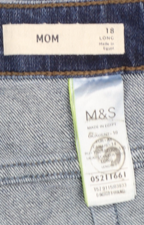 Marks and Spencer Women Blue Size 18 Long Mom Jeans High Waist Denim