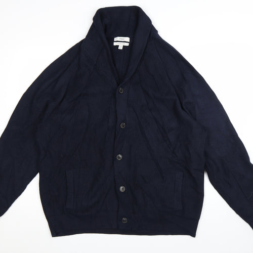 Marks and Spencer Men’s Blue 2XL Cotton Blend Collared Cardigan