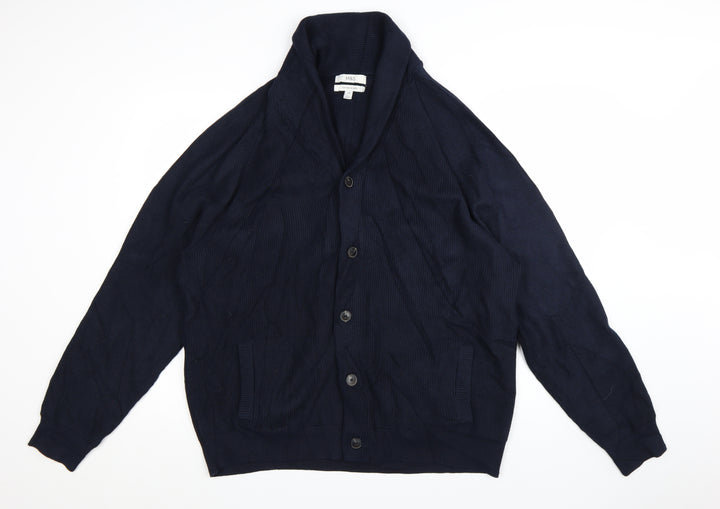 Marks and Spencer Men’s Blue 2XL Cotton Blend Collared Cardigan