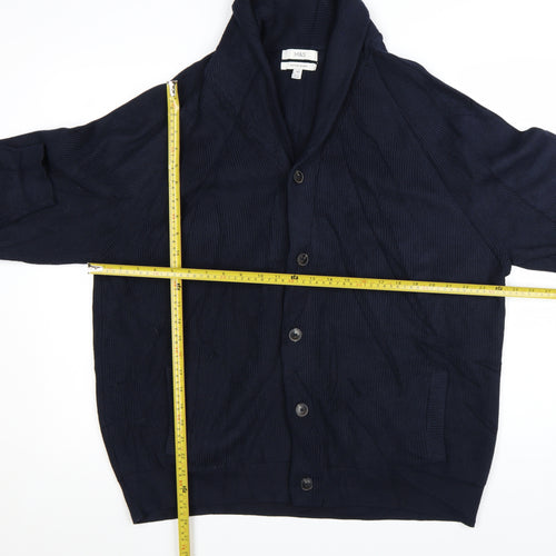 Marks and Spencer Men’s Blue 2XL Cotton Blend Collared Cardigan
