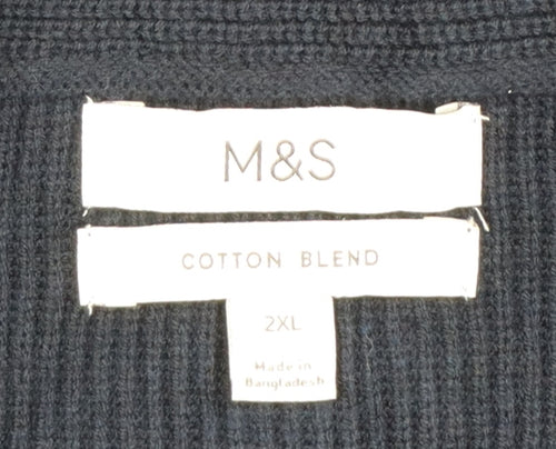 Marks and Spencer Men’s Blue 2XL Cotton Blend Collared Cardigan