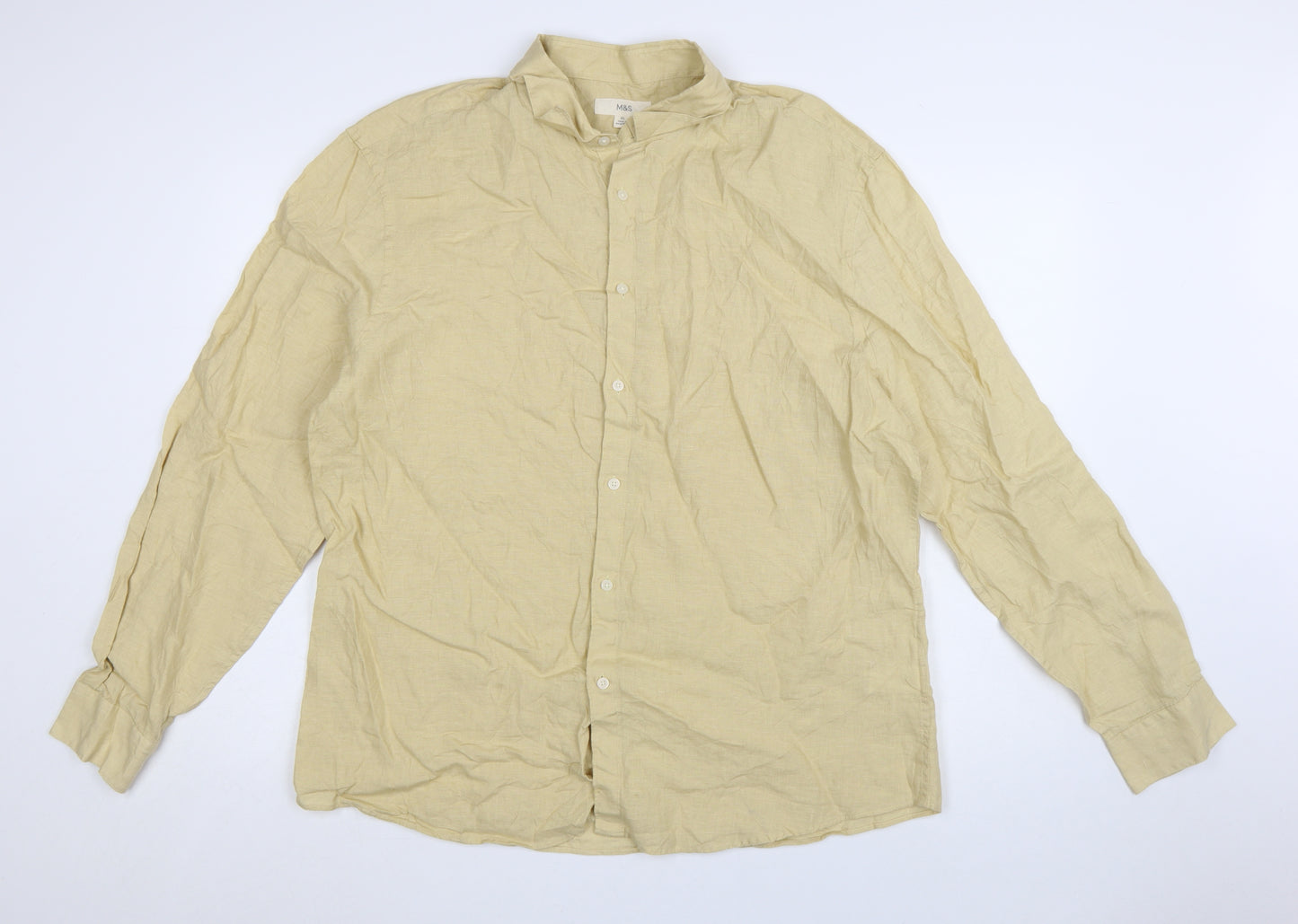 Marks and Spencer Men's Beige Pure Linen XL Long Sleeve Casual Shirt