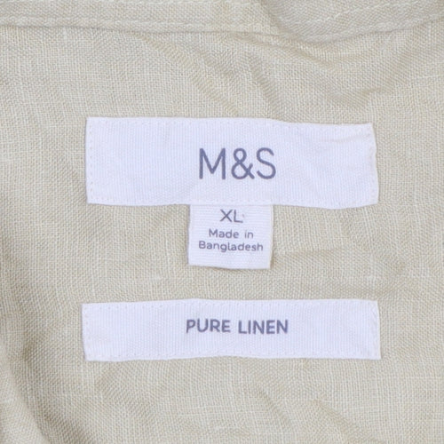 Marks and Spencer Men's Beige Pure Linen XL Long Sleeve Casual Shirt