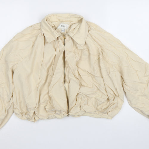 Marks and Spencer Women Beige Cropped Bomber Jacket S