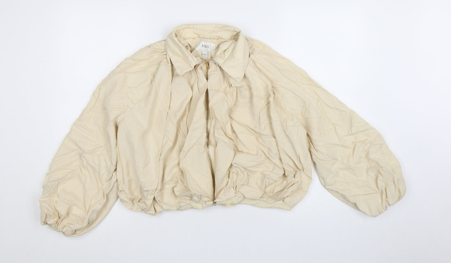 Marks and Spencer Women Beige Cropped Bomber Jacket S