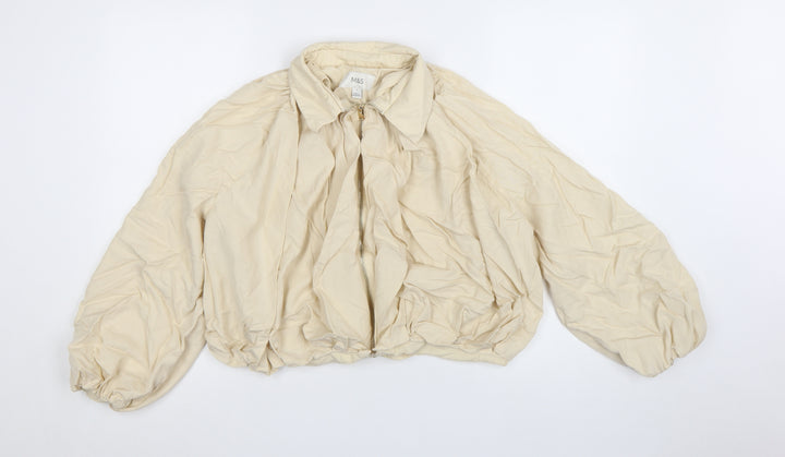 Marks and Spencer Women Beige Cropped Bomber Jacket S