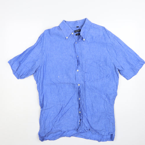 Westbury Men's Blue Linen Short Sleeve Button-Up Shirt XL