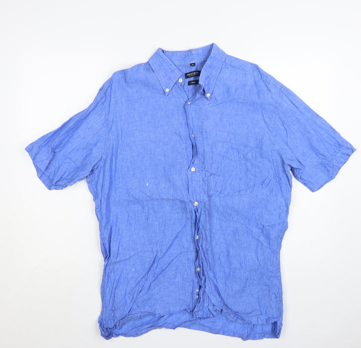 Westbury Men's Blue Linen Short Sleeve Button-Up Shirt XL
