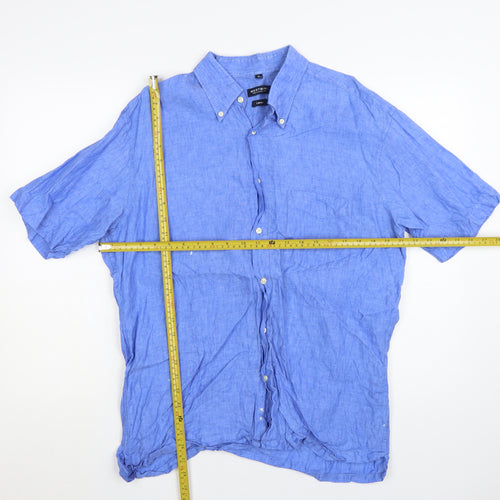 Westbury Men's Blue Linen Short Sleeve Button-Up Shirt XL