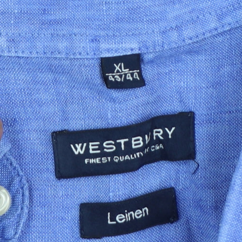 Westbury Men's Blue Linen Short Sleeve Button-Up Shirt XL