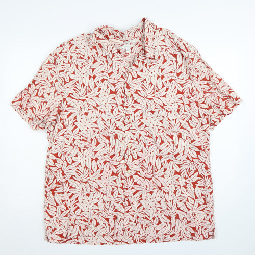 Marks and Spencer Men's Red Floral Linen Blend Short Sleeve Shirt XL