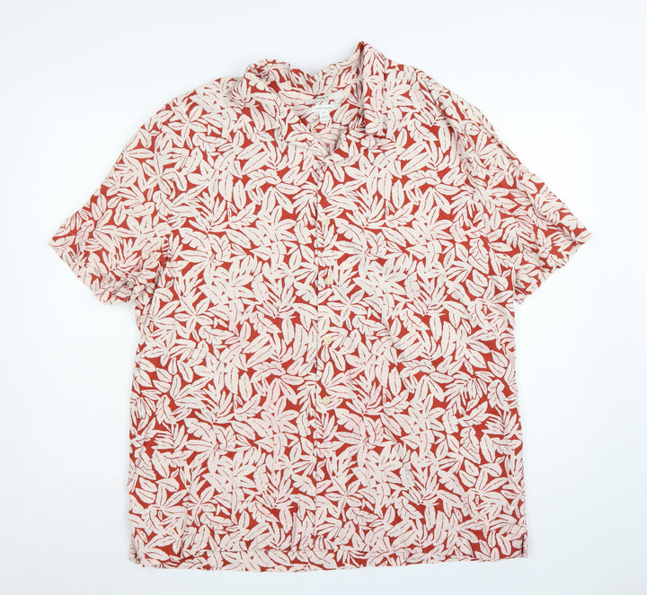 Marks and Spencer Men's Red Floral Linen Blend Short Sleeve Shirt XL