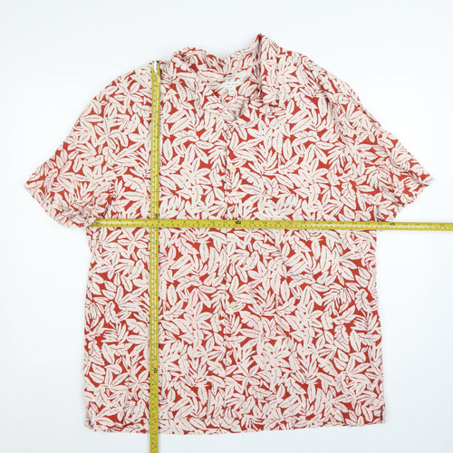 Marks and Spencer Men's Red Floral Linen Blend Short Sleeve Shirt XL