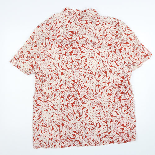 Marks and Spencer Men's Red Floral Linen Blend Short Sleeve Shirt XL