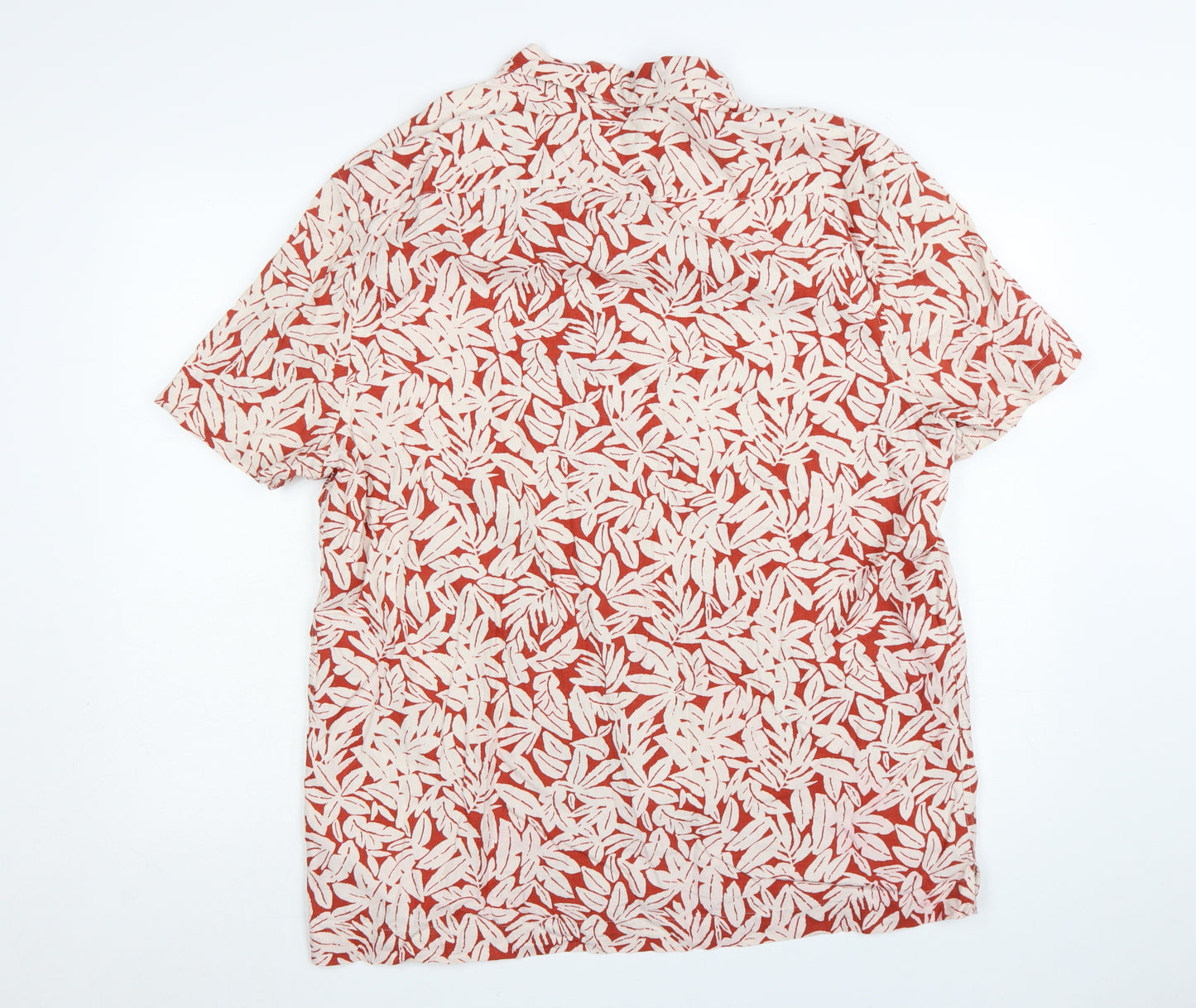 Marks and Spencer Men's Red Floral Linen Blend Short Sleeve Shirt XL