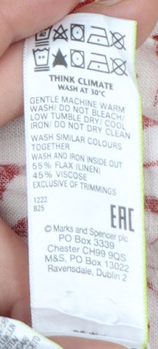 Marks and Spencer Men's Red Floral Linen Blend Short Sleeve Shirt XL