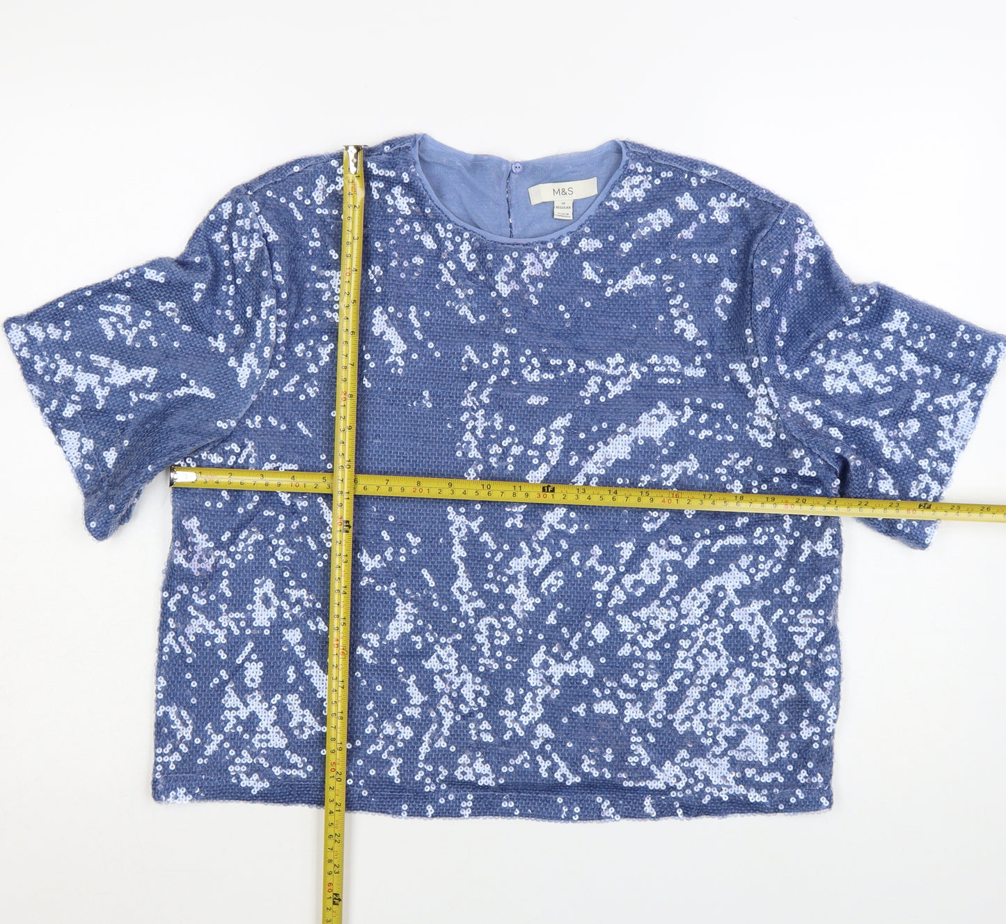 Marks and Spencer Women's Blue Sequin Cropped T-Shirt Size 14